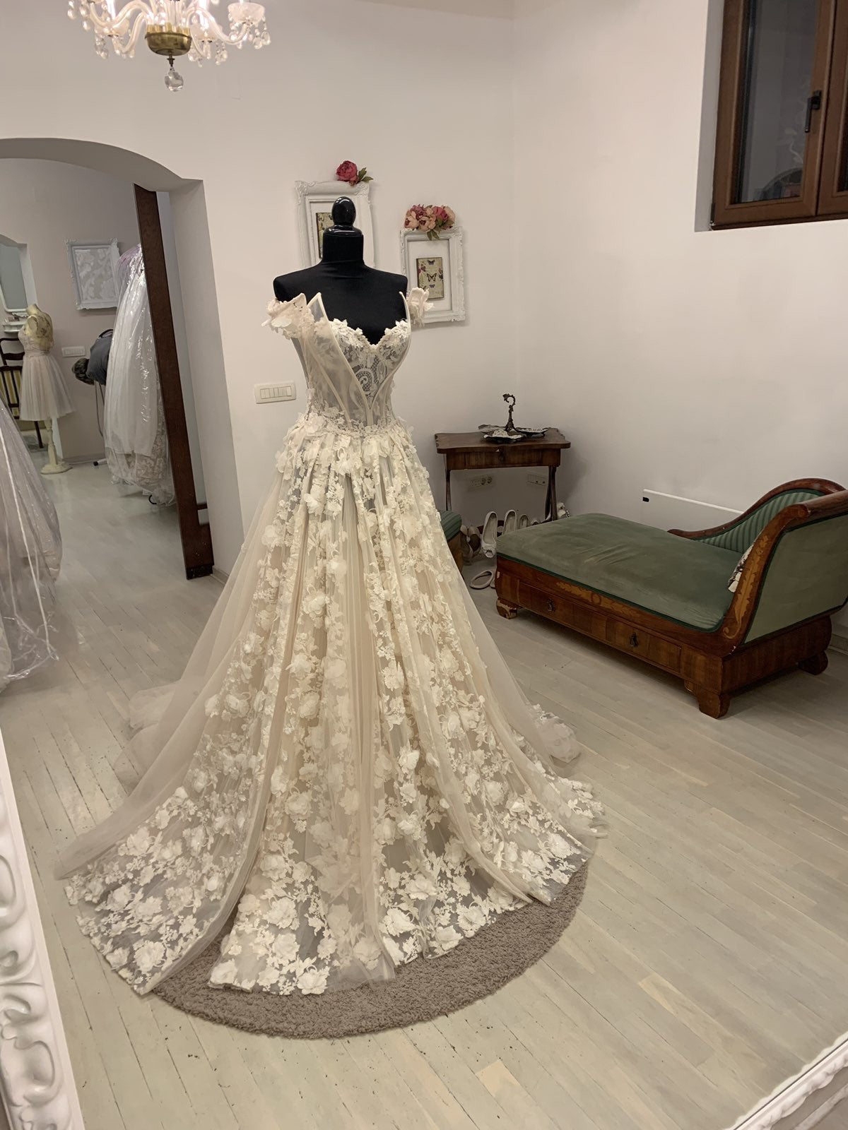 C2023-LS83T - off the shoulder sheer long sleeve a-line wedding gown