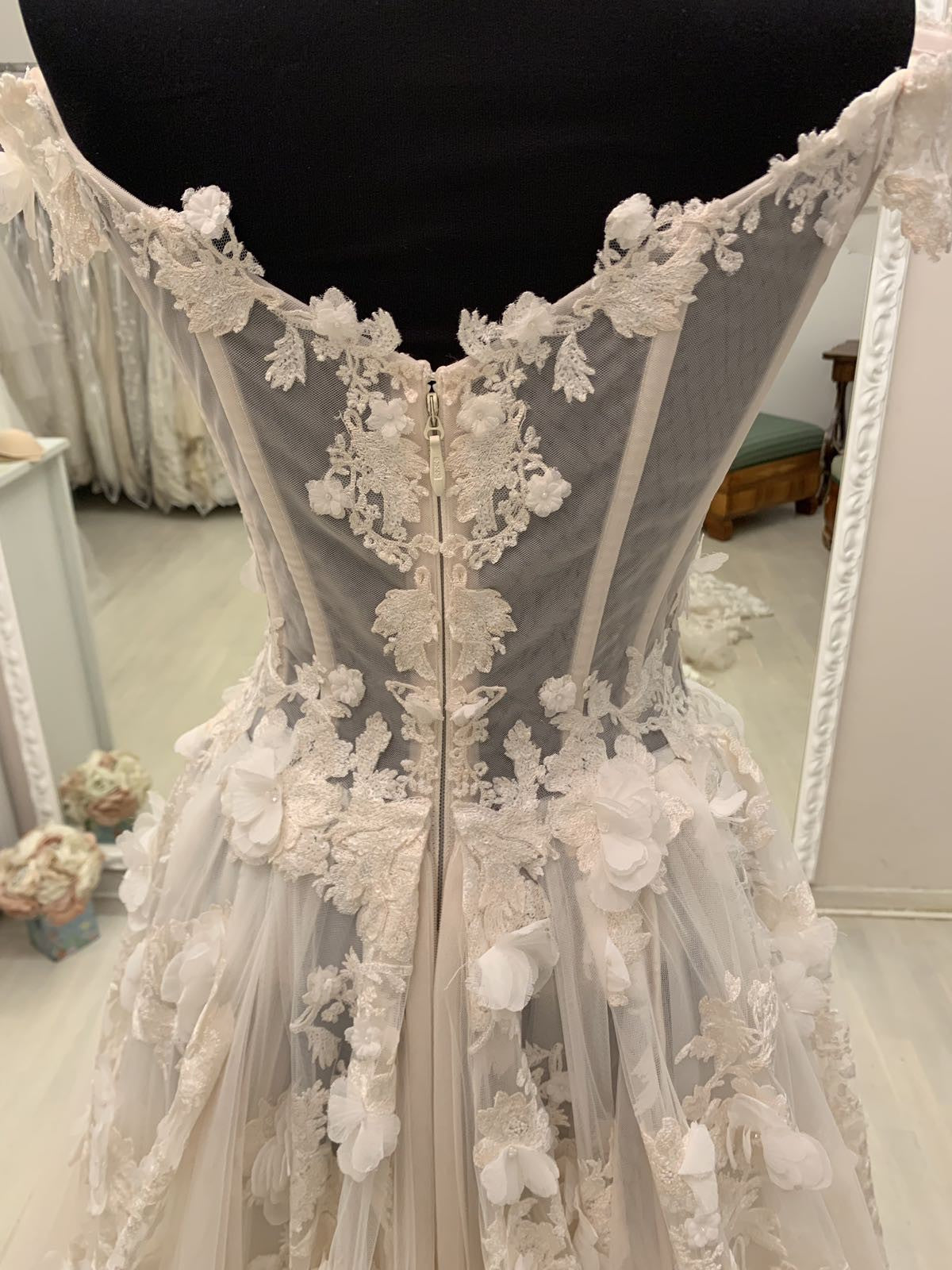 C2023-LS83T - off the shoulder sheer long sleeve a-line wedding gown