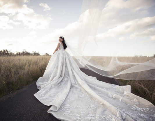C2023-BG64P - sleeveless plus size formal ball gown wedding dress with open neckline
