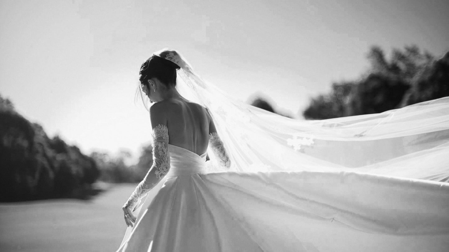 C2023-BG40L - strapless formal ball gown wedding dress with detachable lace sleeves