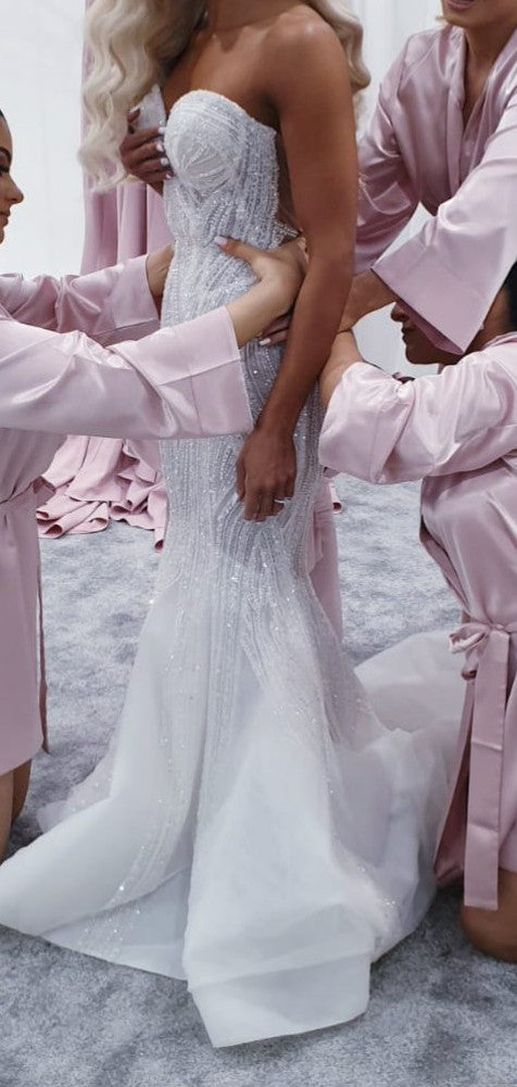 C2023-BB4H - vestido de novia sin tirantes con forma de corazón y pedrería