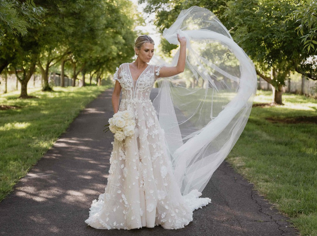 C2023-SS53A - short sleeve v-neck a-line wedding gown