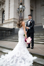 C2023-SE35 - strapless sweetheart embroidered lace wedding gown with split and train
