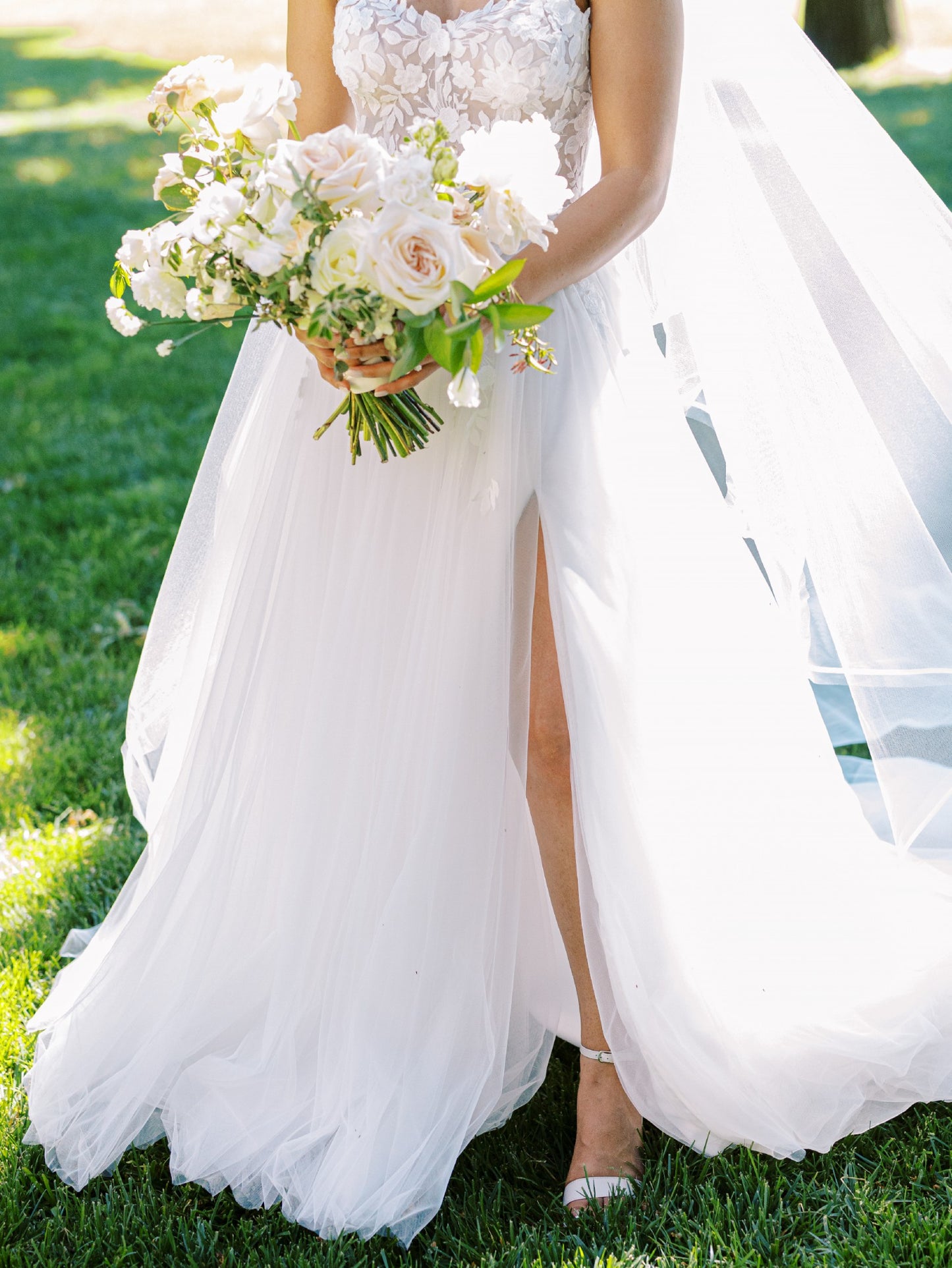 C2023-AS20B - A-line beaded lace bodice wedding gown with spaghetti strap