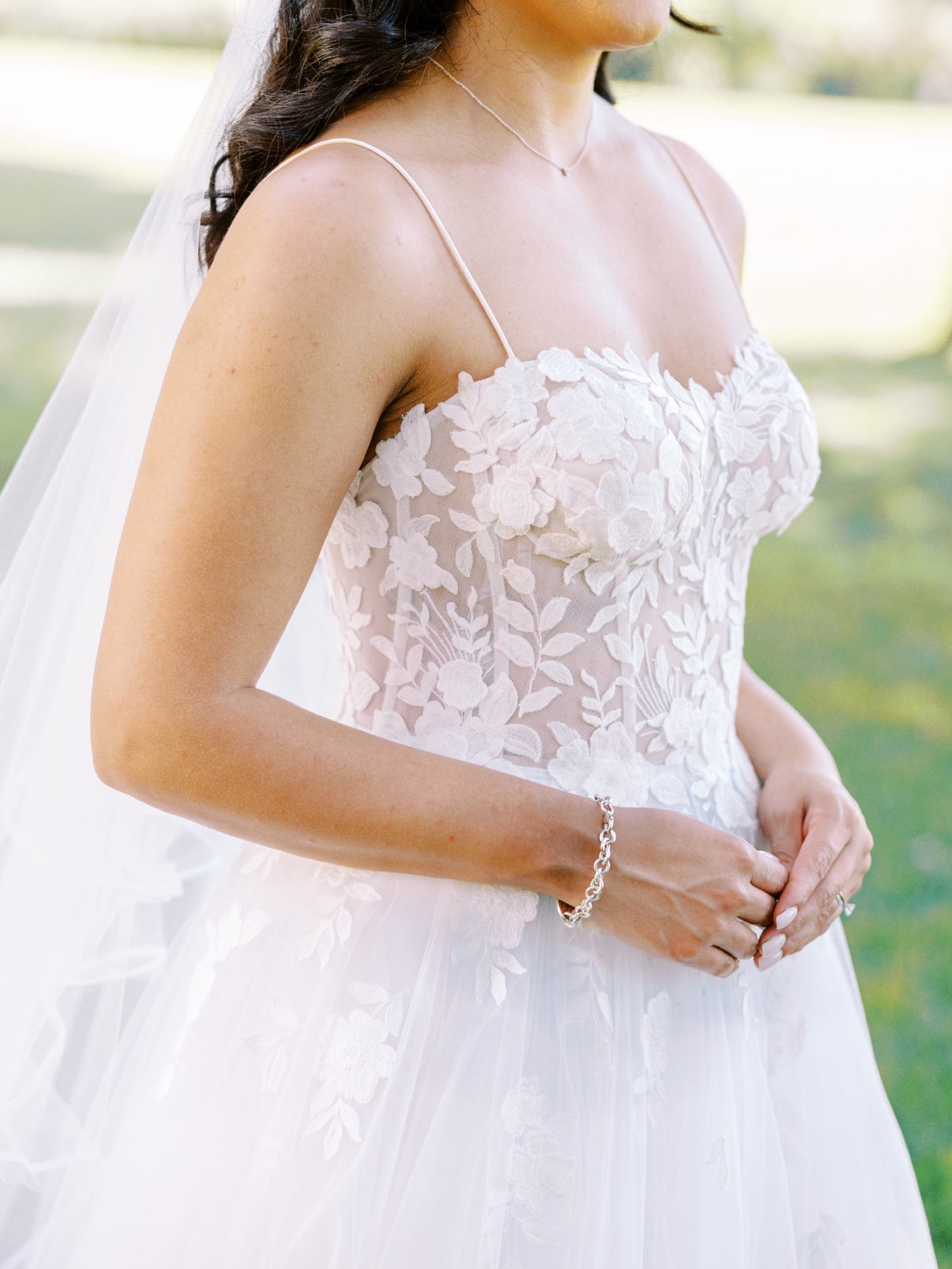 C2023-AS20B - A-line beaded lace bodice wedding gown with spaghetti strap