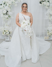 C2023-OST4 - beaded one shoulder plus size wedding ball gown dress with overskirt
