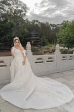 C2023-OST4 - beaded one shoulder plus size wedding ball gown dress with overskirt