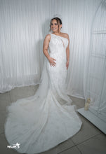 C2023-OST4 - beaded one shoulder plus size wedding ball gown dress with overskirt