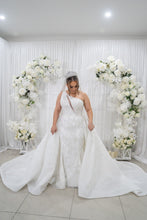 C2023-OST4 - beaded one shoulder plus size wedding ball gown dress with overskirt
