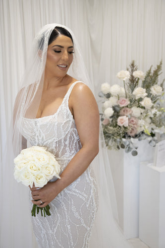 C2023-SN654 - sleeveless scoop neck beaded wedding gown with veil
