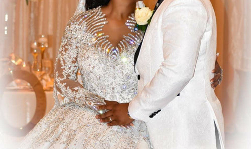 C2023-SCLS82 - Swarovski crystal beaded long sleeve wedding gown with bling