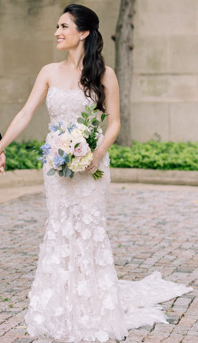C2023-SF35a - strapless 3D flower motif embroidered wedding gown