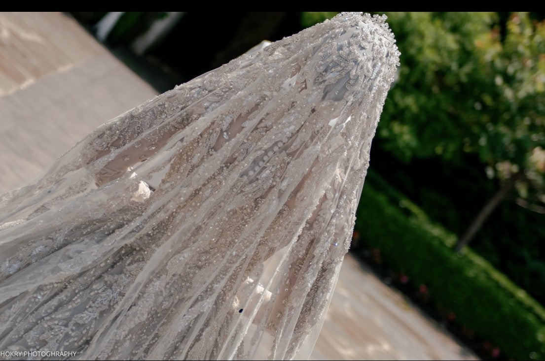 C2023-LSM918 - Modest long sleeve swarovski crystal beaded wedding ball gown with high collar