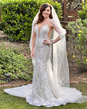 C2023-SL22V - sexy sheer lace v-neck wedding gown