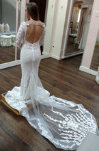 C2023-SB779 - backless long sleeve sexy v-neck beaded wedding dress