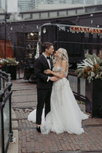 C2023-SA50w - two tone 3D embroidered a-line style beaded wedding gown