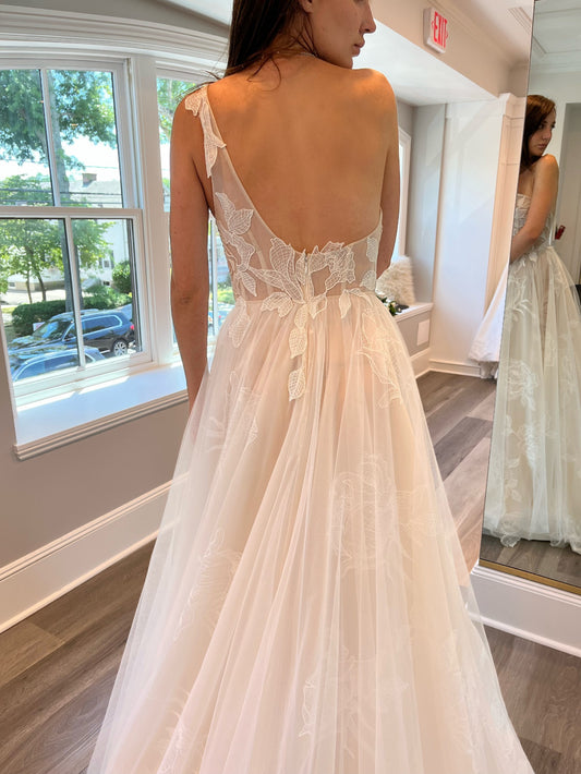 C2023-OS703 - one shoulder a-line embroidered wedding gown