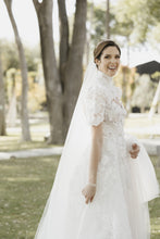 C2023-SS924 - short sleeve keyhole back wedding gown with high collar