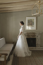 C2023-SS924 - short sleeve keyhole back wedding gown with high collar