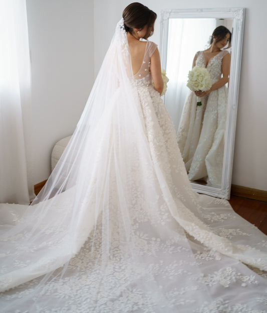 C2023-VS85 - sleeveless v-neck fitted wedding gown with embellished over skirt