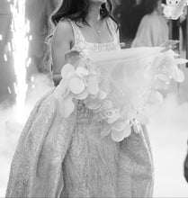 C2023-SD861 - sleeveless open neck line wedding gown with a beaded detachable train