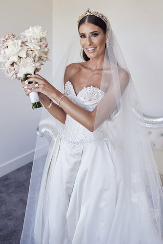 C2023-SS830 - sweetheart strapless sheath corset style wedding gown with detachable train