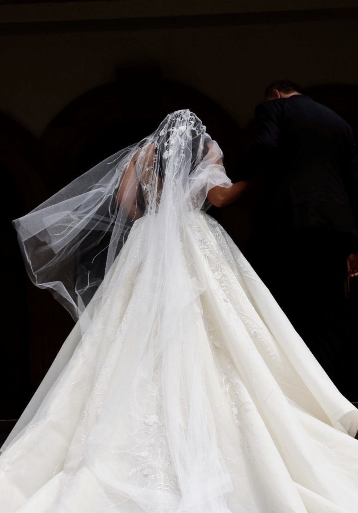 C2023-SD70B - sleeveless illusion neckline wedding gown with detachable train