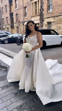 C2023-SD70B - sleeveless illusion neckline wedding gown with detachable train