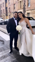 C2023-SD70B - sleeveless illusion neckline wedding gown with detachable train