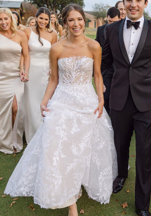 C2023-SA733B - strapless beaded lace and embroidery a-line wedding gown