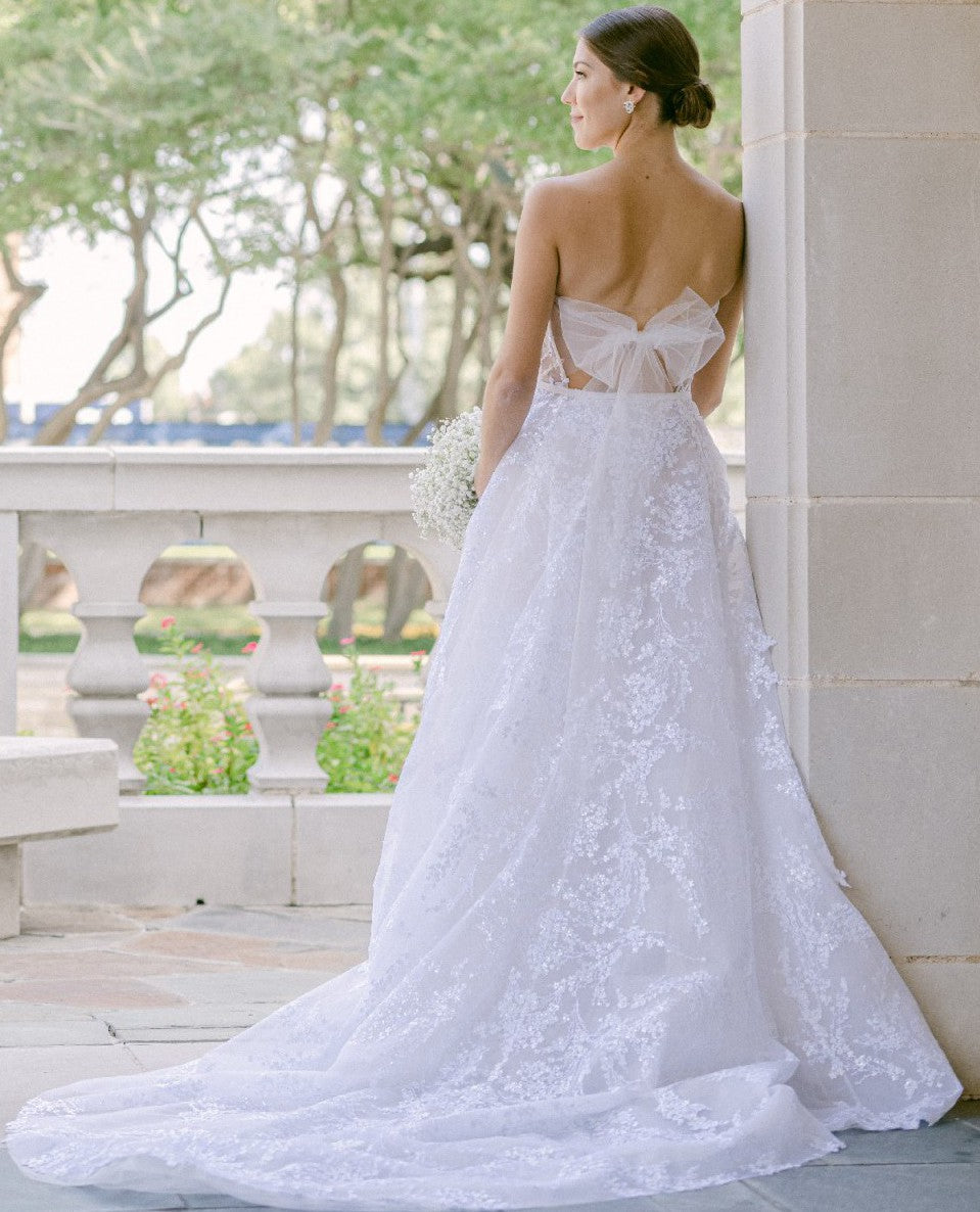 C2023-SA733B - strapless beaded lace and embroidery a-line wedding gown