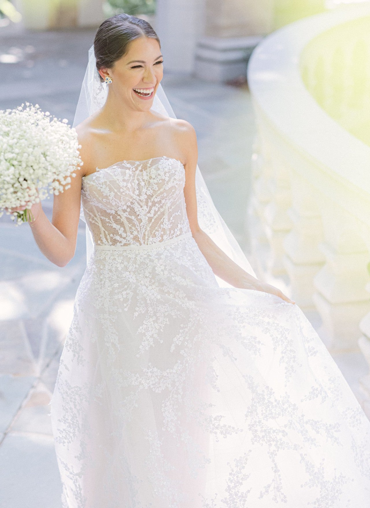C2023-SA733B - strapless beaded lace and embroidery a-line wedding gown