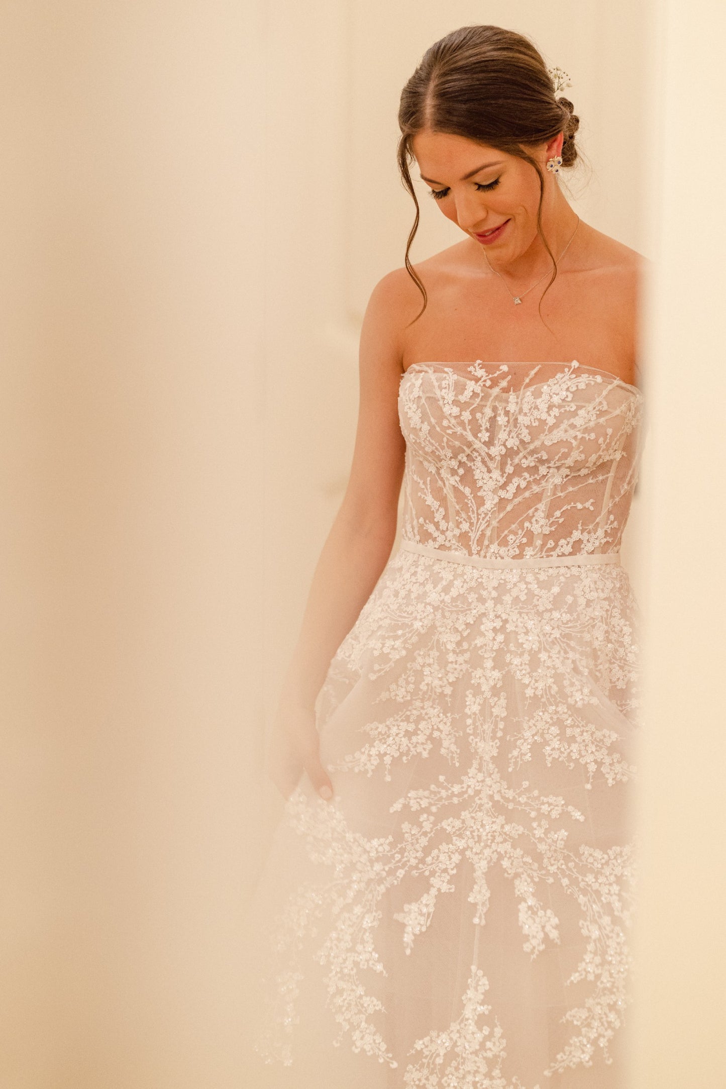 C2023-SA733B - strapless beaded lace and embroidery a-line wedding gown