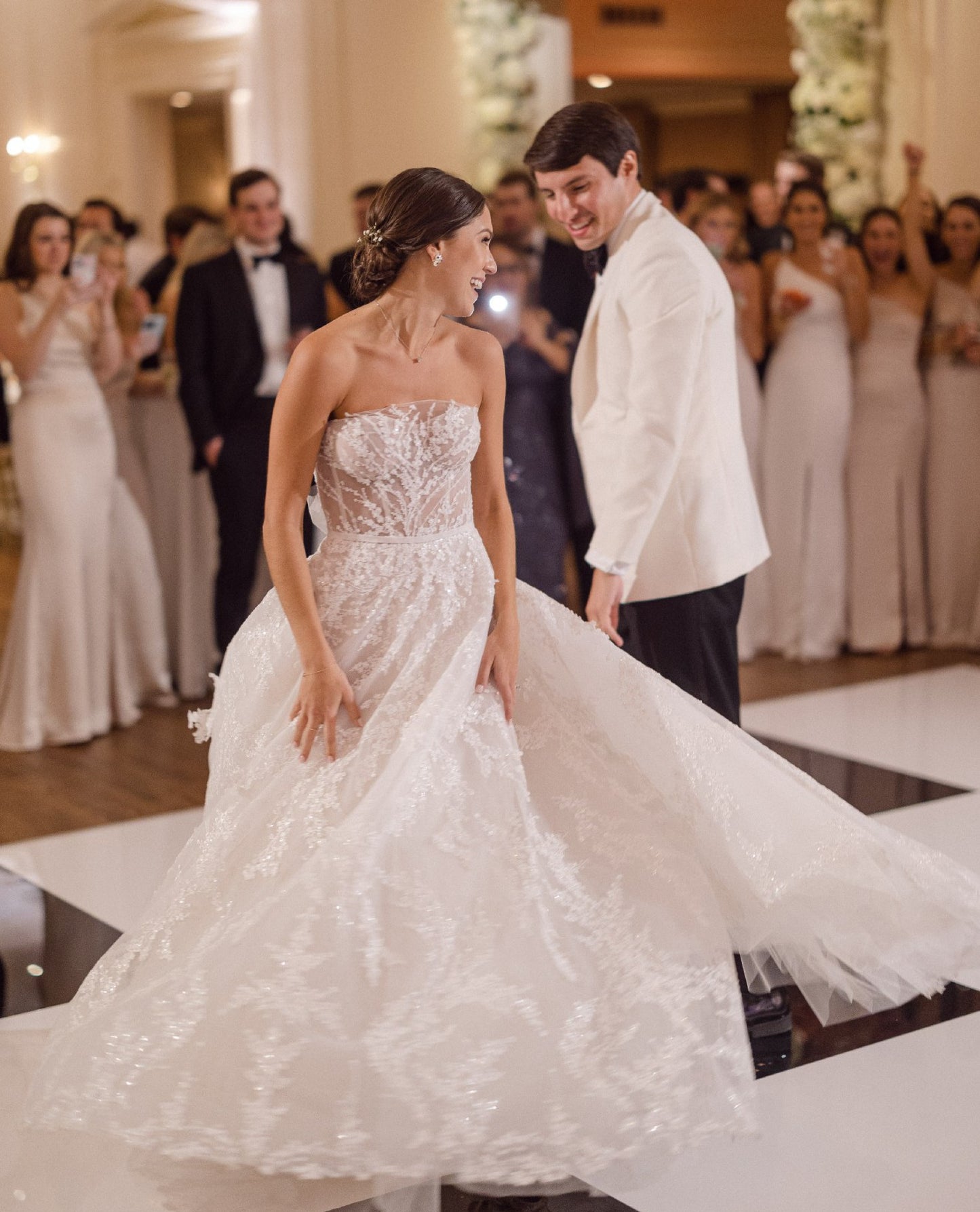 C2023-SA733B - strapless beaded lace and embroidery a-line wedding gown
