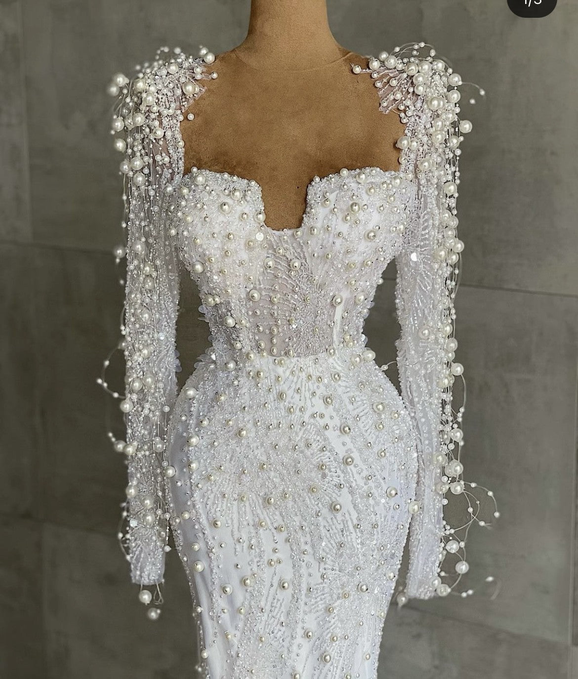 C2023-LSS62 - robe de mariée fourreau transparente à manches longues et perles