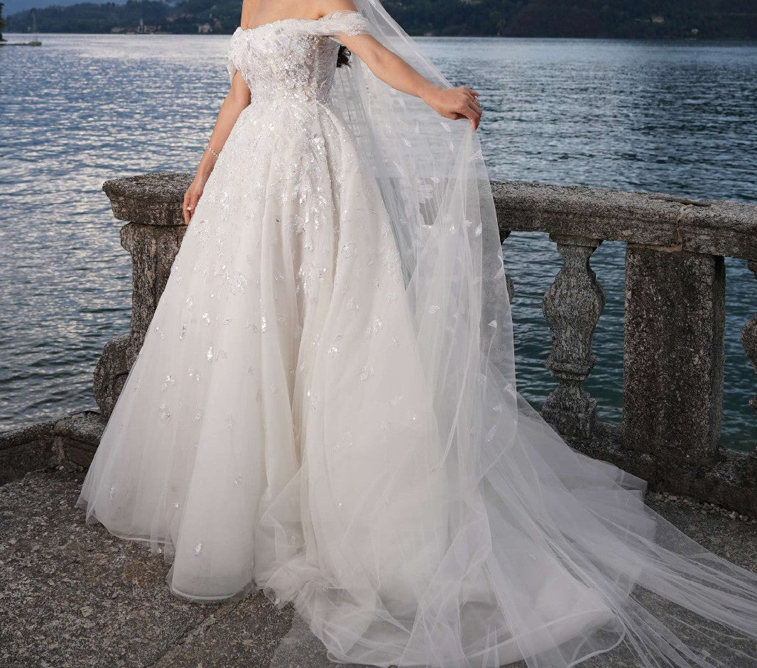C2023-A644 - Beaded plus size off the shoulder A-Line wedding gown