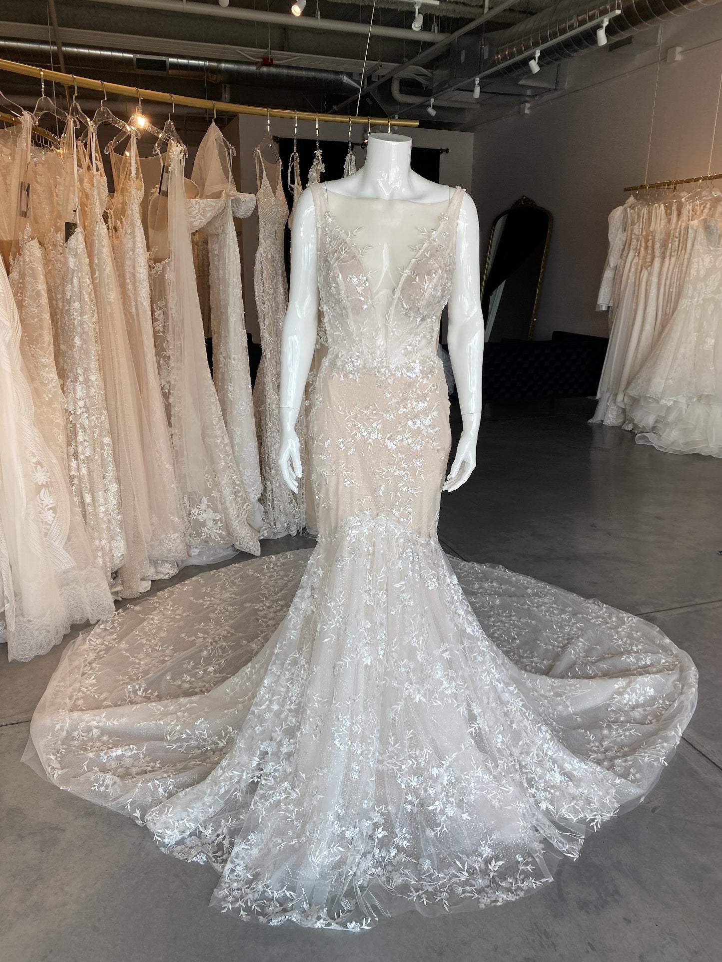 C2023-LSn58 - sheer blousson long sleeve wedding gown