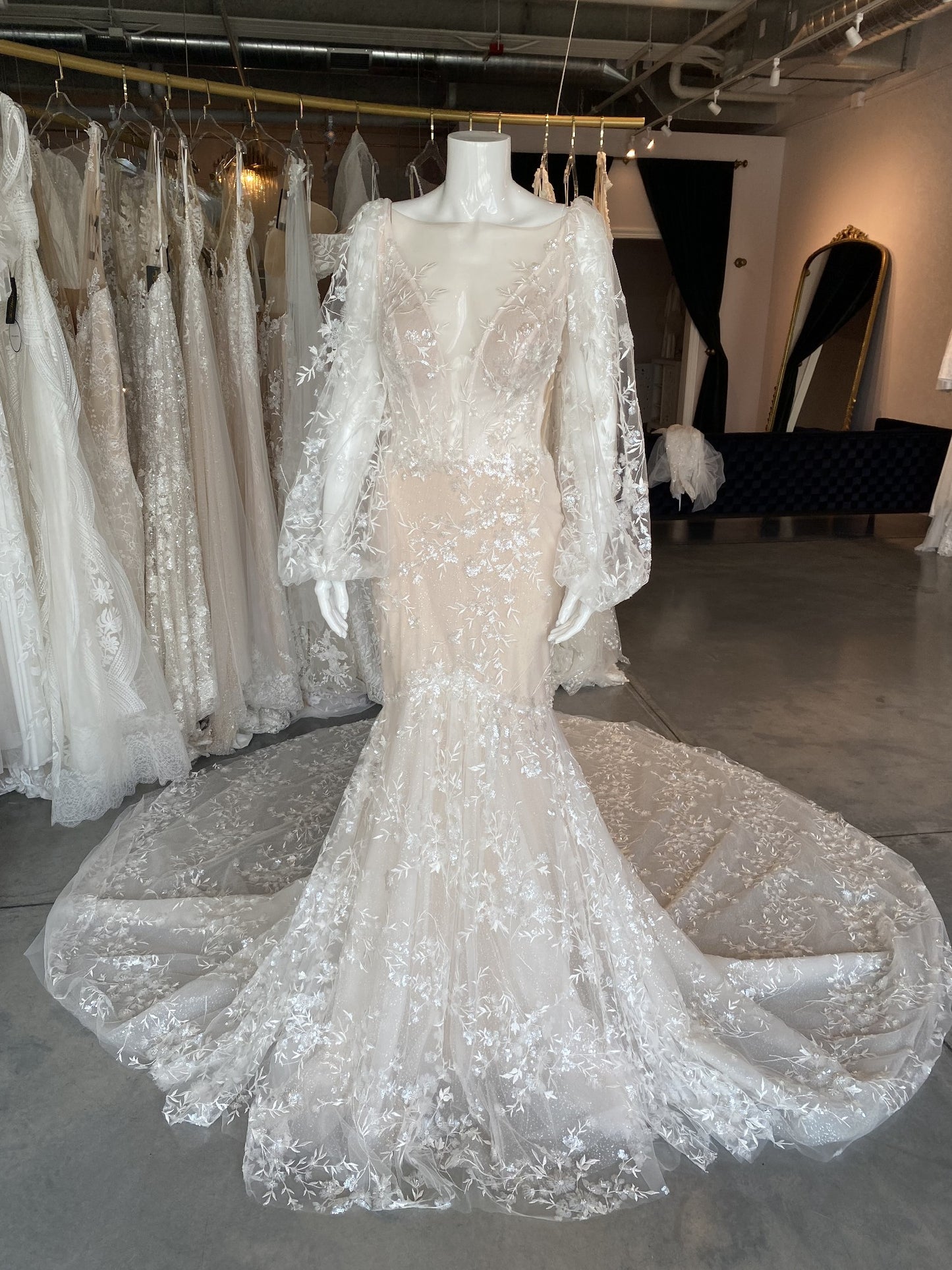 C2023-LSn58 - sheer blousson long sleeve wedding gown