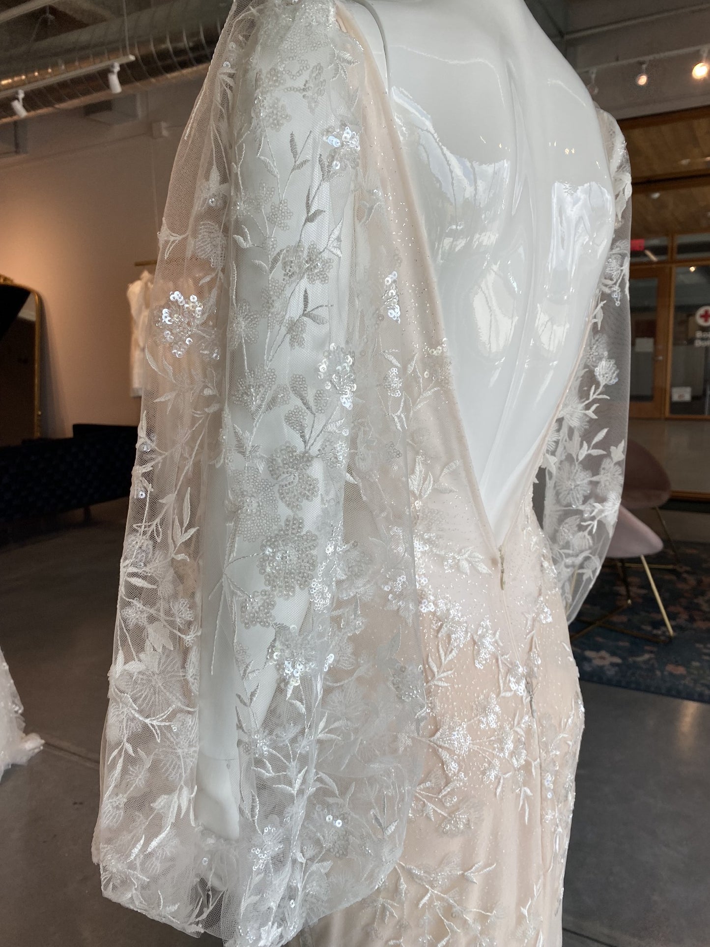 C2023-LSn58 - sheer blousson long sleeve wedding gown