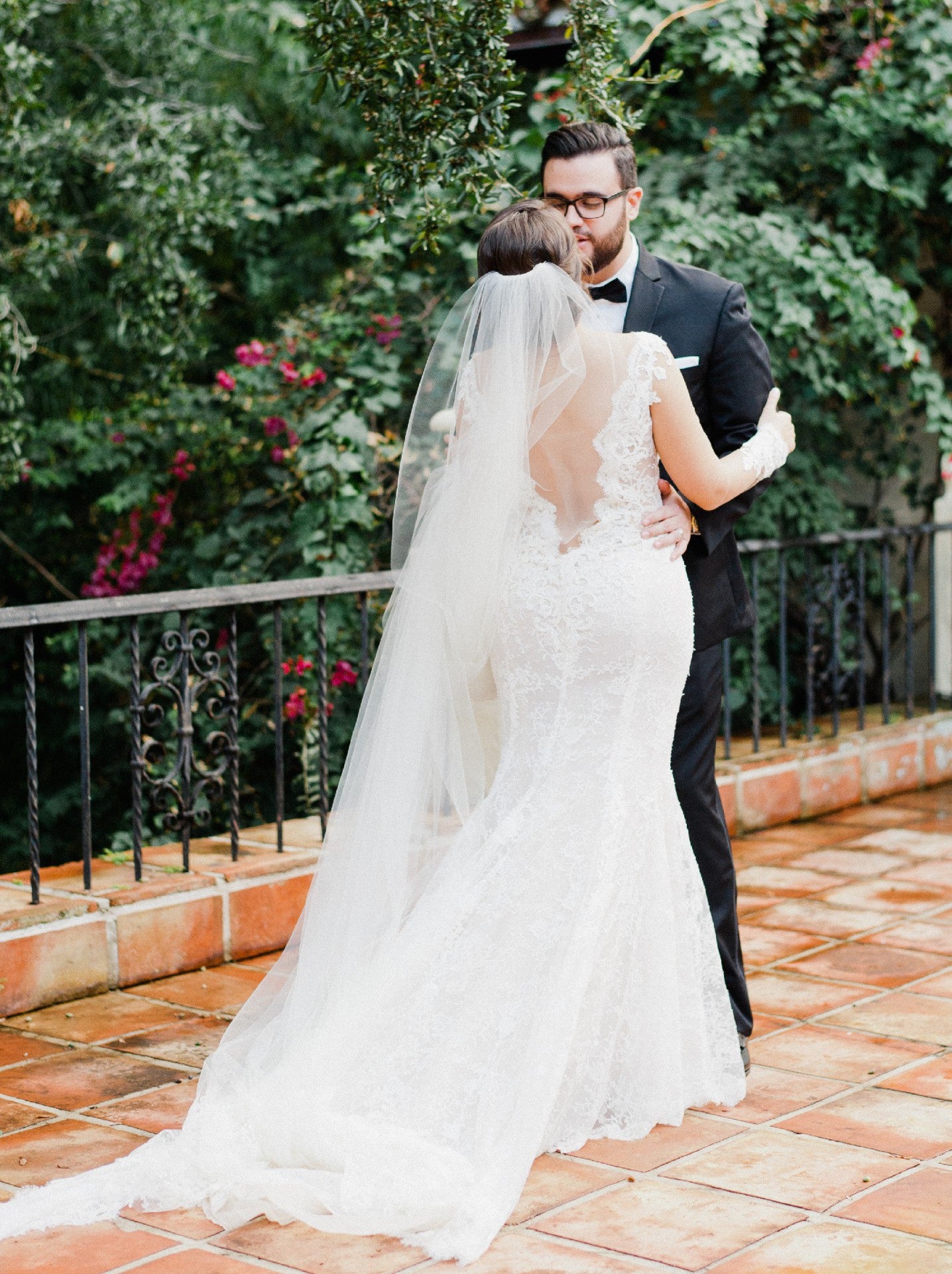 C2023-LS503 - sheer v-neck beaded lace long sleeve wedding gown