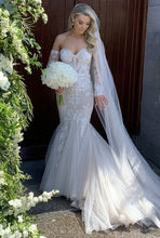 C2023-DS47 - vestido de novia de encaje de manga larga desmontable sin tirantes