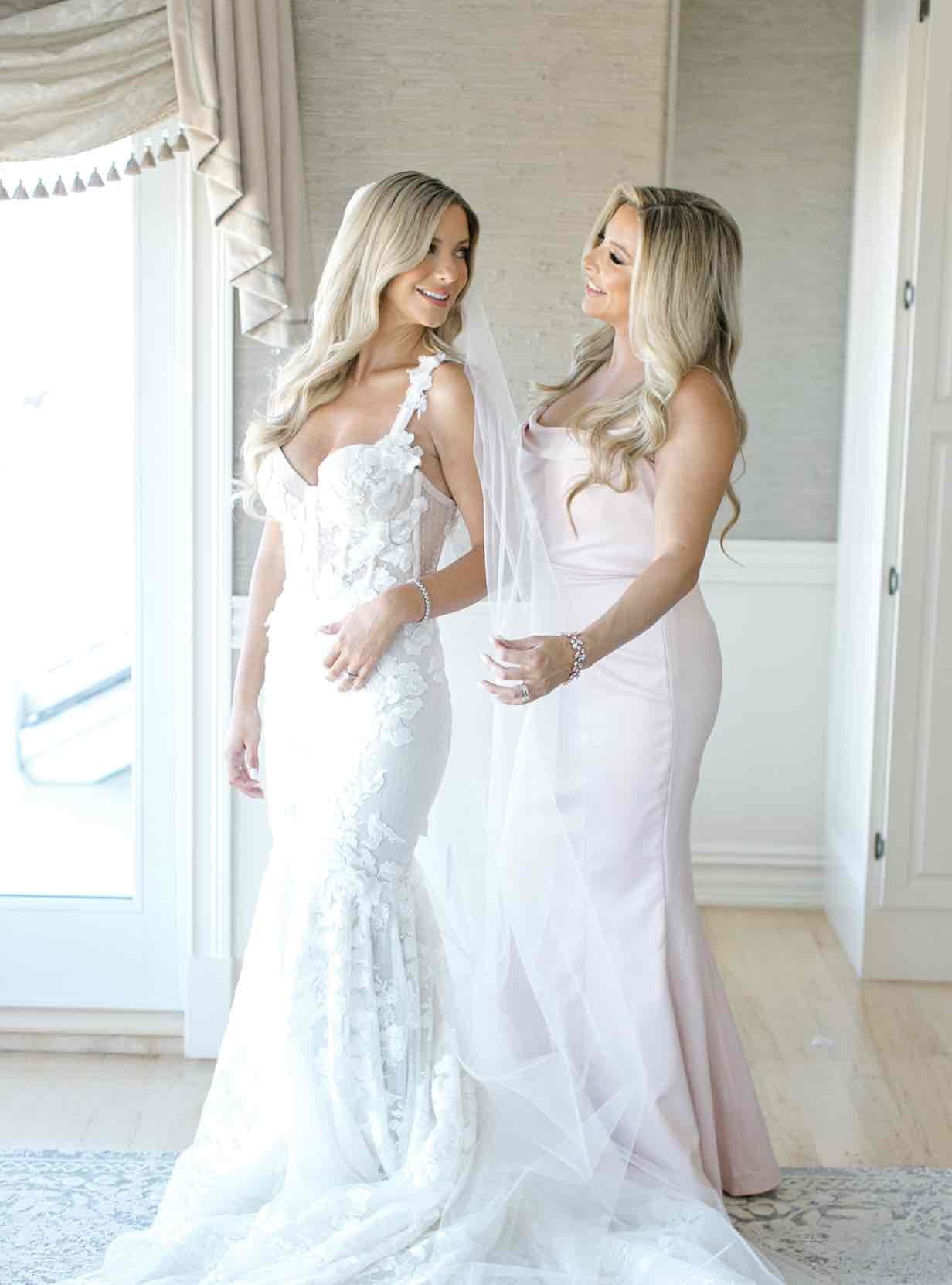 C2023-EL56 - embroidered fit-and-flare lace wedding gown with straps