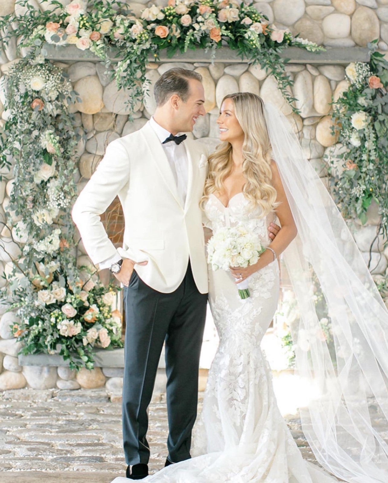 C2023-EL56 - embroidered fit-and-flare lace wedding gown with straps