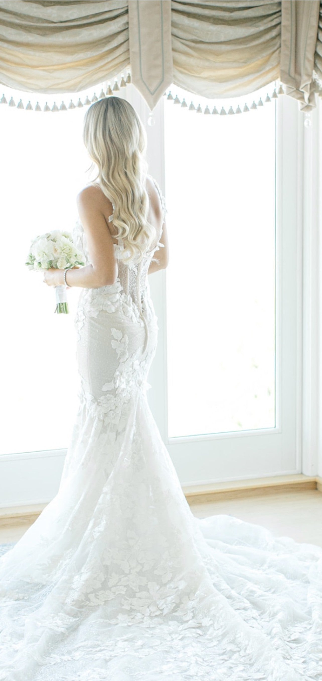 C2023-EL56 - embroidered fit-and-flare lace wedding gown with straps