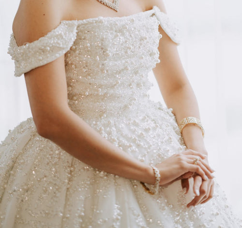 C2023-OSB37 - off the shoulder plus size beaded ball gown wedding dress