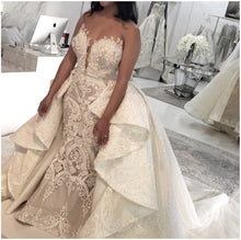 C2023-SF399 - strapless beaded fit-to-flare wedding gown with detachable satin train