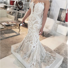C2023-SF399 - strapless beaded fit-to-flare wedding gown with detachable satin train