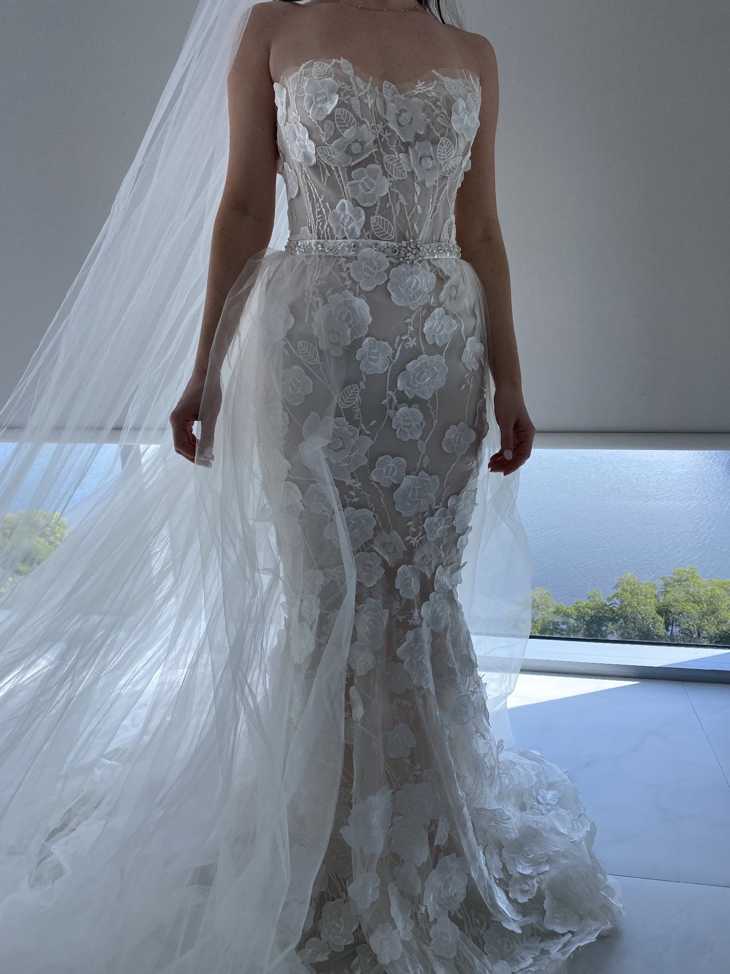 C2023-FS3617 - strapless fitted wedding gown with detachable overskirt