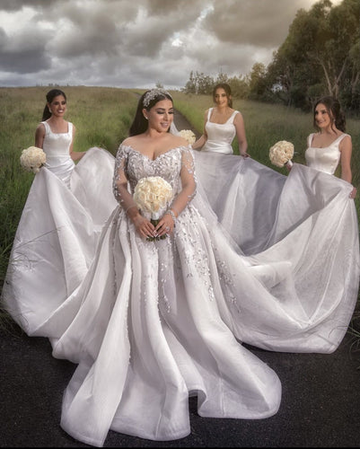 C2023-OS84 - off the shoulder plus size wedding gown w long sleeves
