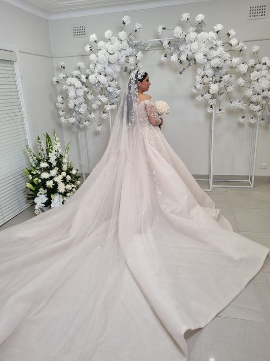 C2023-OS84 - off the shoulder plus size wedding gown w long sleeves